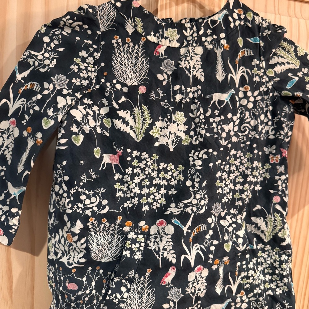 Bonpoint Girls Woodland Botanical Print Cotton Dress‎ Navy Blue Size 6